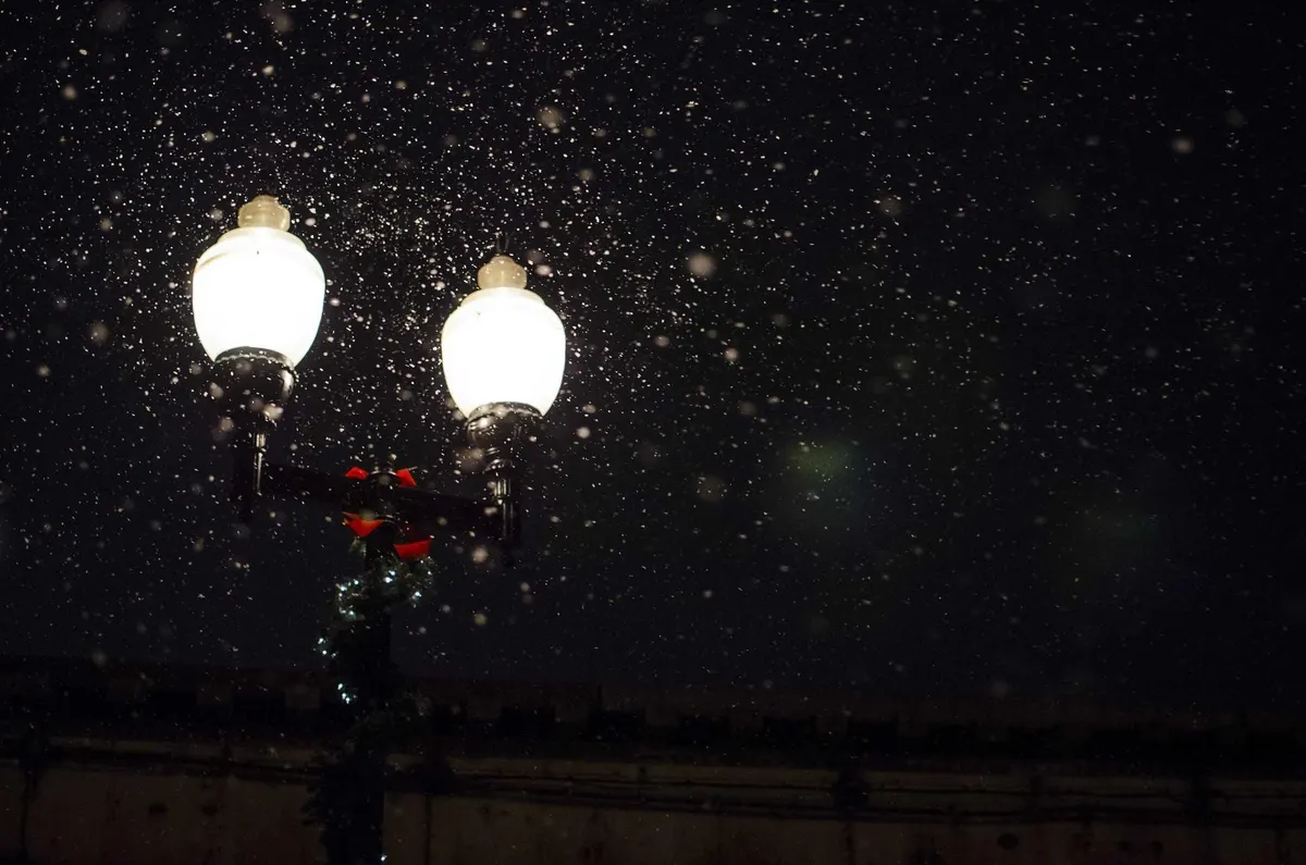Snow under the streetlights